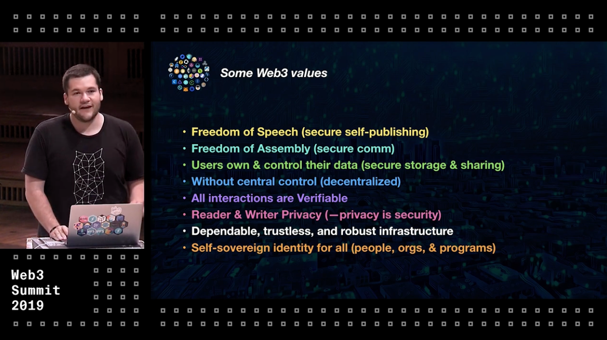 Juan Benet presenting &lsquo;Some Web3 values&rsquo; at the Web3 Summit, 2019